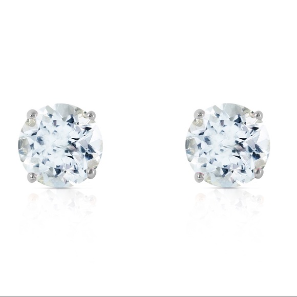 14K. GOLD STUD EARRING WITH NATURAL AQUAMARINES - Picture 2 of 3